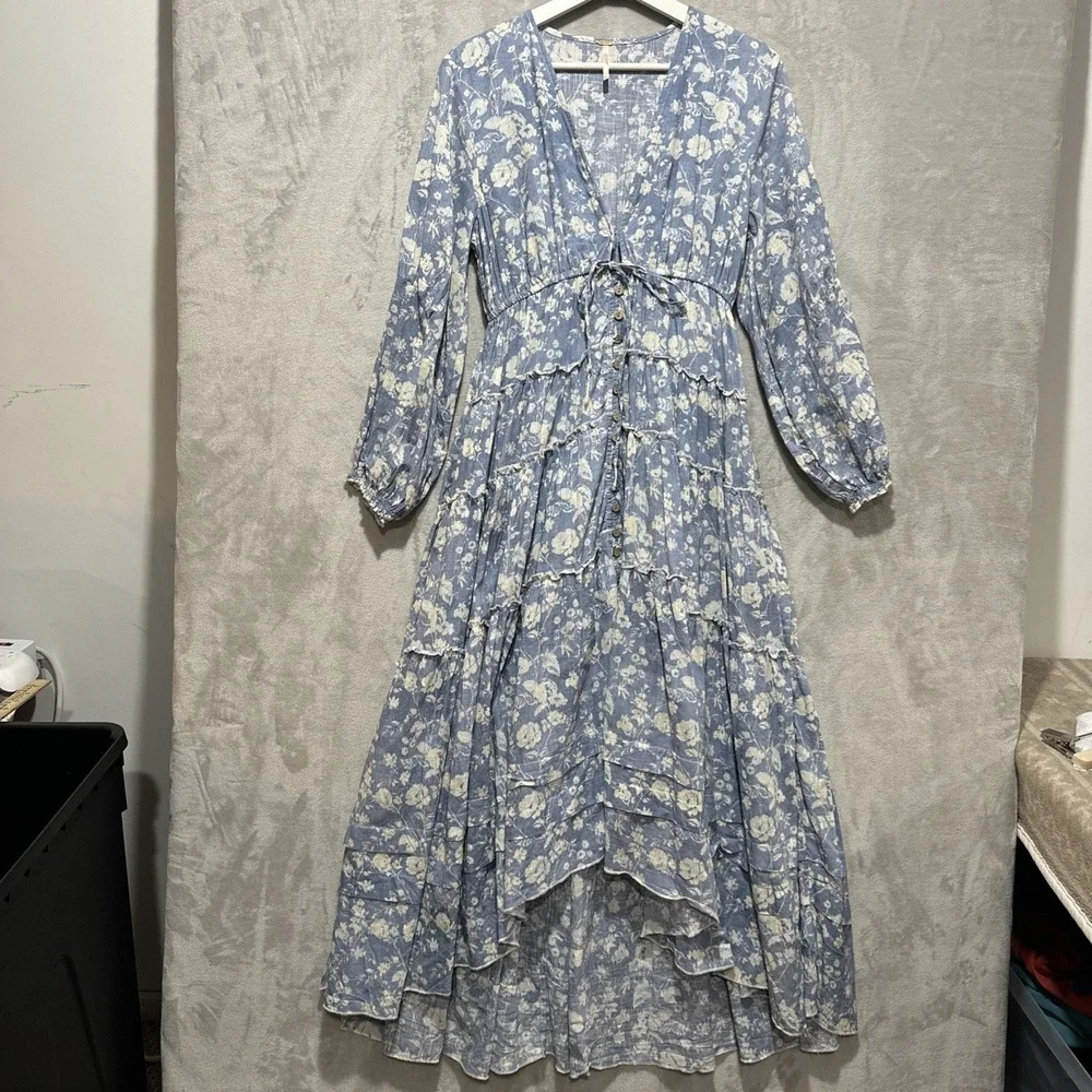 Free People Ethereal Dainty Cottage Pappiet Women's Midi Dress Size M Bluebell